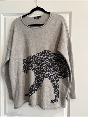 Charlie b Women's Grey Leopard-Print Sweater sz l
